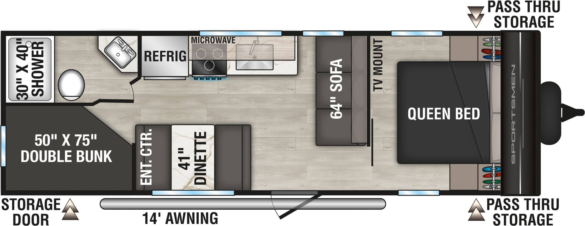 Floorplan diagram for 2027 KZ Sportsmen Select 260BHSL