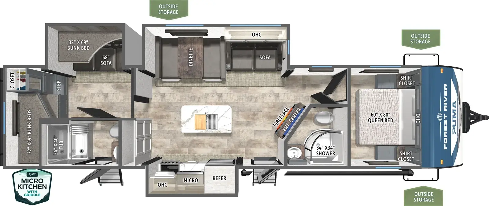 Floorplan diagram for 2026 Puma 32BH2B