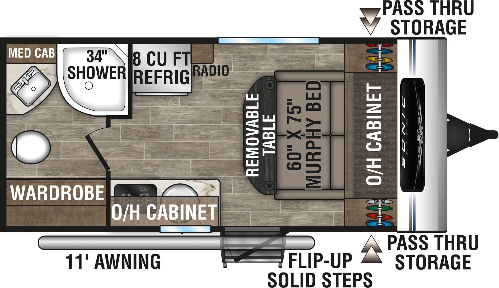 Floorplan diagram for 2021 Venture RV Sonic Lite SL150VRB