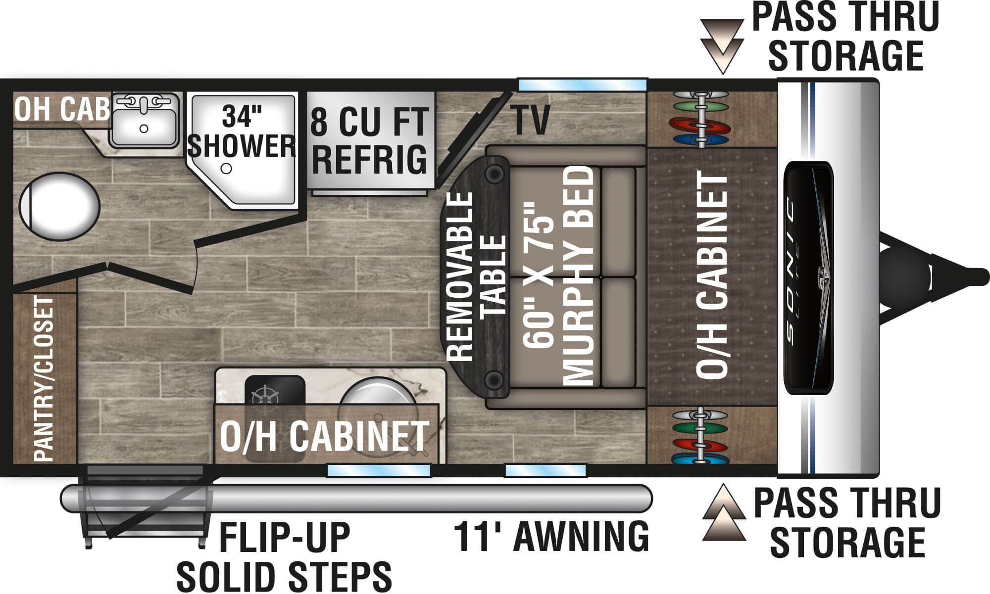 Floorplan diagram for 2021 Venture RV Sonic Lite SL150VRK