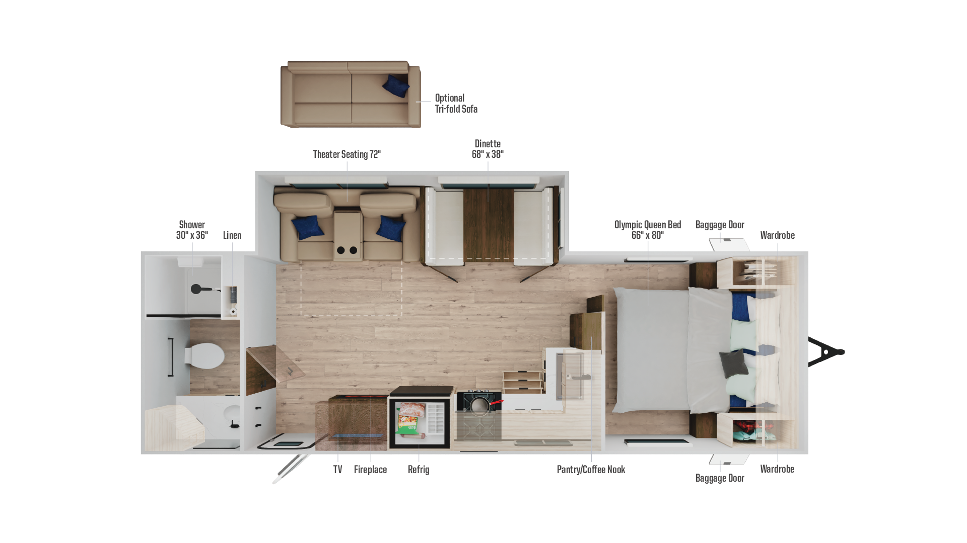 Floorplan diagram for 2026 Winnebago Access 24rb