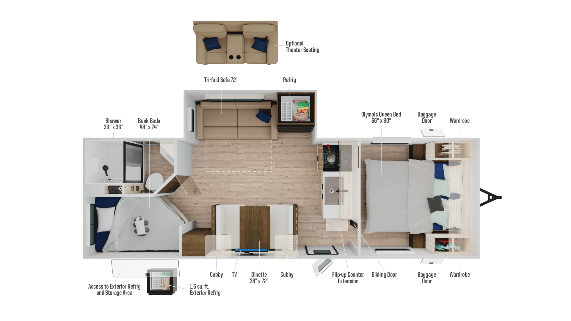 Floorplan diagram for 2026 Winnebago Access 25bh