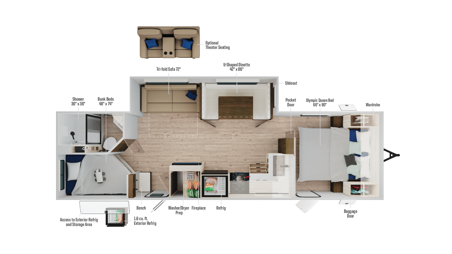 Floorplan diagram for 2026 Winnebago Access 27bh