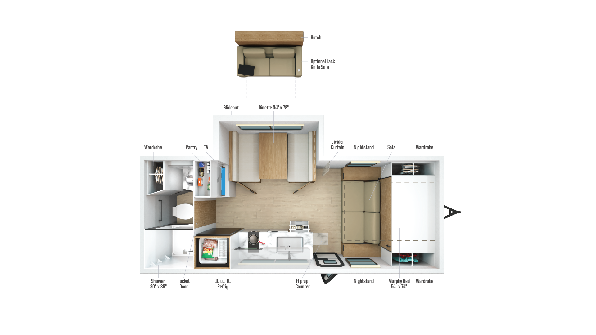 Floorplan diagram for 2026 Winnebago Micro Minnie 2108DS