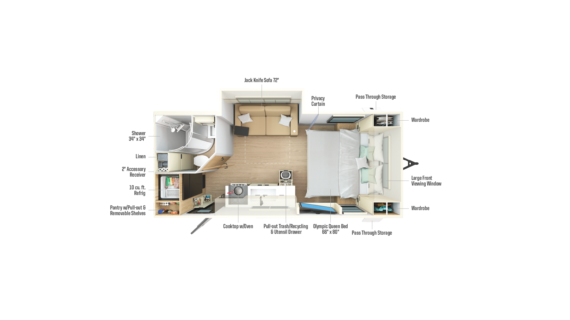 Floorplan diagram for 2026 Winnebago Thrive 18fbs