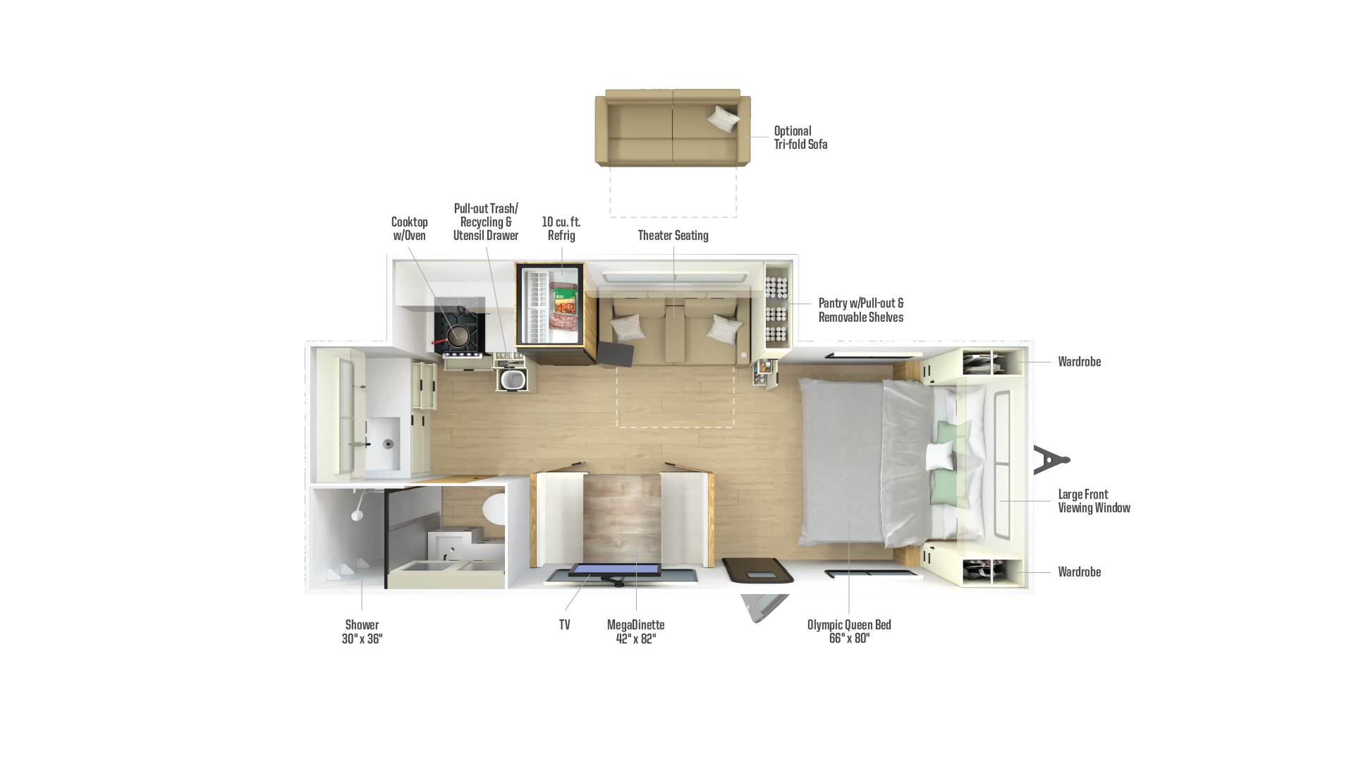Floorplan diagram for 2026 Winnebago Thrive 22mls